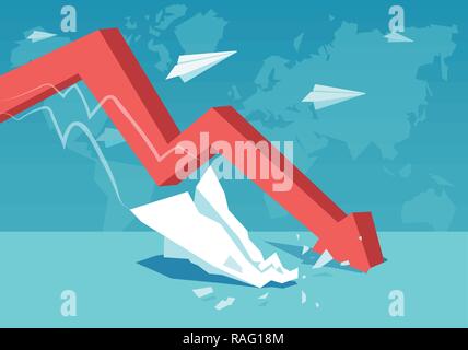 La flèche rouge du graphique représentant la diminution rapide et de crise au niveau mondial Illustration de Vecteur