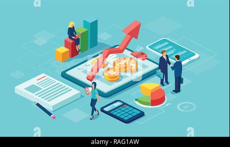 Vecteur de l'analyse des données d'affaires de l'équipe de concept avec succès croissant des affaires en utilisant la technologie moderne cuisine Illustration de Vecteur