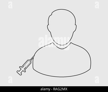 Appuyez sur l'icône de la ligne du patient à injection sur fond gris. Illustration de Vecteur