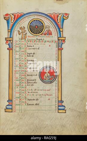 Numa Pompilius, signe du Verseau, Hildesheim, Allemagne, probablement 1170s Tempera, couleurs, feuille d'or, d'argent repensé Banque D'Images