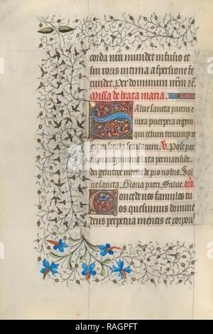 S initiale décorée, Paris, France, de 1415 - 1420, Tempera, couleurs de peinture d'or, feuille d'or, et de l'encre sur parchemin repensé Banque D'Images