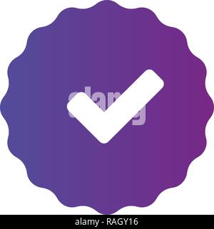 Autocollant Badge approuvé violet avec coche, vector illustration isolé sur fond blanc design propre. Illustration de Vecteur