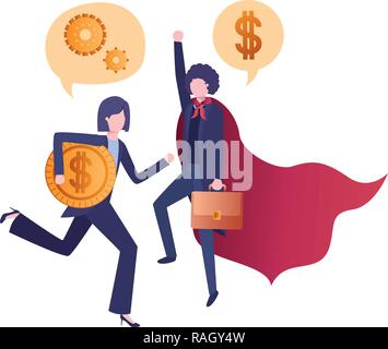 Business couple hero cape et bulle Illustration de Vecteur