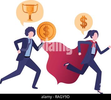 Business couple hero cape et bulle Illustration de Vecteur