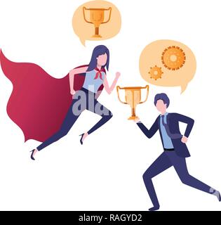 Business couple hero cape et bulle Illustration de Vecteur