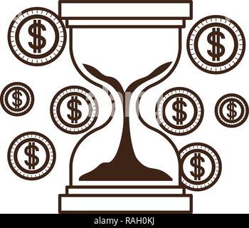 Avec des pièces de hourglass icône isolé Illustration de Vecteur