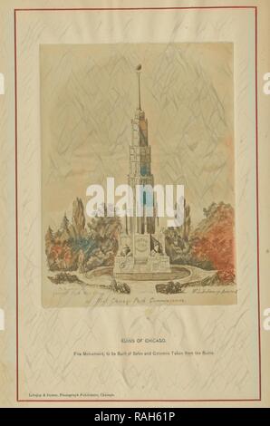 Monument d'incendie, d'être construit d'un coffre-fort et de colonnes prises dans les ruines, George N. Barnard (américain, 1819 - 1902 repensé Banque D'Images