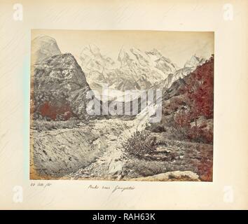 Sommets enneigés près du glacier d'Gangootri, Samuel Bourne (anglais, 1834 - 1912), Uttarakhand, Inde, Asie, Octobre 23 repensé Banque D'Images