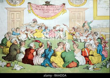 Partie endiablée en Angleterre vers 1800, gravure sur cuivre de couleur par Thomas ROWLANDSON Banque D'Images