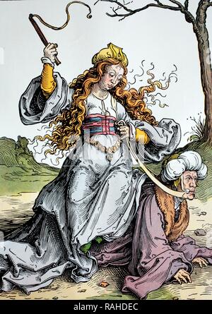 Le mari en esclavage, gravure sur bois par Lucas van Leyden, 16e siècle Banque D'Images