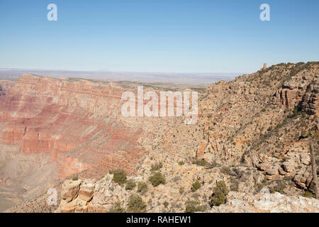 Avis de guet à Desert View Point, un Navajo de négliger sur la rive sud du Grand Canyon, un demi-mille à l'est de Desert View. Banque D'Images