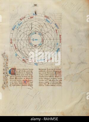 Carte astrologique, Maître Virgile (français, actif vers 1380 - 1420), Paris, France, 1405, couleurs de Tempera, or repensé Banque D'Images