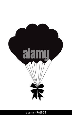 Bouquet de ballons silhouette noire avec bow de fête pour anniversaire, mariage, saint valentin fête parti isolé sur fond blanc. L'illustration, Banque D'Images