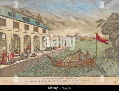 Les magasins du pont de Maroc Royaume d'Affrique, vues d'Afrique de l'optique, Huquier, Jacques Gabriel, gravure, repensé à la main Banque D'Images