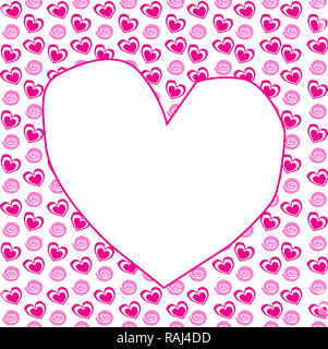 Cadre en forme de coeur sur l'arrière-plan avec des cœurs et des spirales avec espace pour texte. illustration, modèle. Banque D'Images