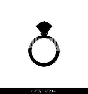 Silhouette noire de bague de fiançailles avec diamant isolé sur fond blanc. Mariage Mariage ou l'icône actuelle, signe, symbole, clip art télévision isolés Banque D'Images