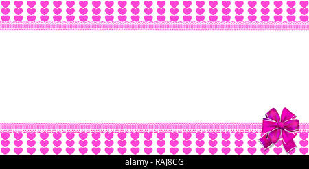 Modèle horizontal Cute rose avec motif coeurs entrelacés, l'espace pour le texte avec de gros ruban dans le coin. border, cadre, bannière, affiche pour v Banque D'Images