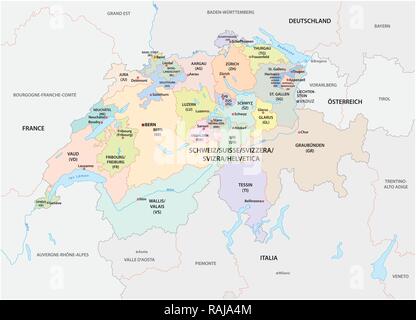 Carte vectorielle administrative et politique de la Suisse Illustration de Vecteur