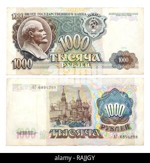 Billet historique, 1000 roubles de l'Union soviétique, 1991 Banque D'Images