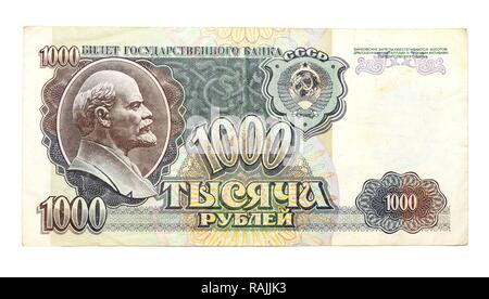 Billet historique, 1000 roubles de l'Union soviétique, 1992 Banque D'Images