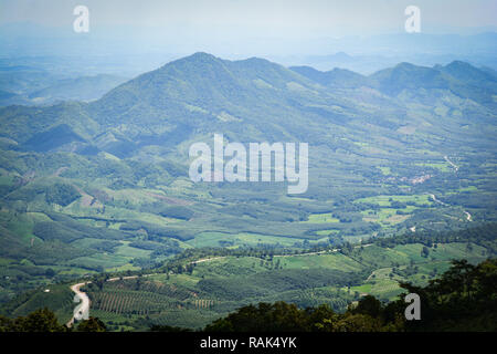 Vue supérieure de la zone verte zone agricole avec la courbe sur le paysage de montagne / campagne agricole en Asie Banque D'Images