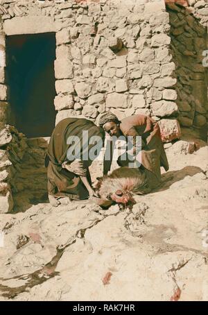 Budrieh Sherafat Weli de à et la préparation d'un sacrifice rituel pour le prélèvement du sang fins 1900, Cisjordanie repensé Banque D'Images