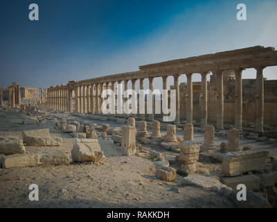 Panorama des colonnes de Palmyre et la ville ancienne, détruit maintenant par DAESH , Syrie Banque D'Images