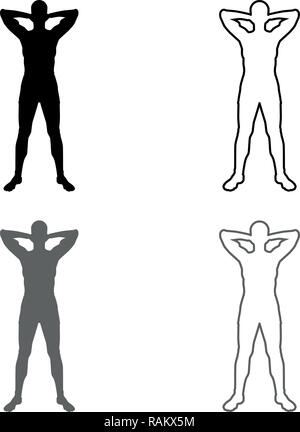 Faire de l'exercice sportif détente Concept homme détient hands behind head icon set vecteur de couleur gris noir style j'esquisse télévision simple image Illustration de Vecteur