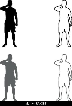 Homme de fermer ses yeux ses mains silhouette Vue de face icon set vecteur de couleur gris noir style j'esquisse télévision simple image Illustration de Vecteur
