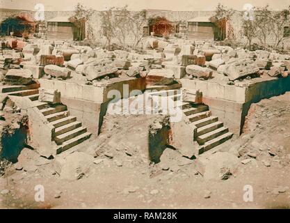 Vues du nord. Vestiges remarquables de la synagogue de Capharnaüm. L'escalier de l'Est 1900, Israël, Capharnaüm ( repensé Banque D'Images