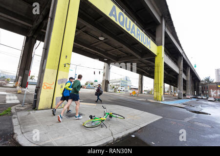 Seattle, Washington, USA. 4 janvier, 2019. Ministère des Transports de l'État de Washington se prépare à fermer les deux premières rampes de l'Alaskan Way Viaduct le 4 janvier à l'avance de la fermeture permanente de la route. A deux milles de long, s'ennuient road tunnel est le remplacement de l'Alaskan Way Viaduct, transportant la State Route 99 dans le centre-ville de Seattle de la SODO quartier à South Lake Union. Le viaduc est prévu de fermer de façon définitive le 11 janvier afin que les équipes peuvent aller de la State Route 99 du viaduc de l'état de l'art tunnel. Crédit : Paul Christian Gordon/Alamy Live News Banque D'Images