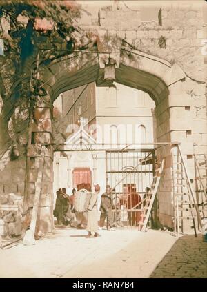 Mettre des portes de fer à la nouvelle porte, 21 oct., 1937 Jérusalem, Israël. Repensé par Gibon. L'art classique avec un style moderne repensé Banque D'Images