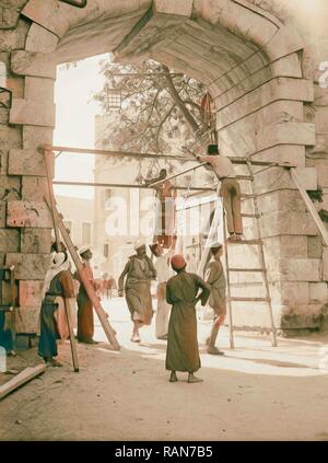 Mettre des portes de fer à la nouvelle porte, 21 oct., 1937 Jérusalem, Israël. Repensé par Gibon. L'art classique avec un style moderne repensé Banque D'Images