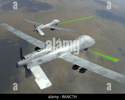 Deux drones militaires paysage de numérisation. Banque D'Images