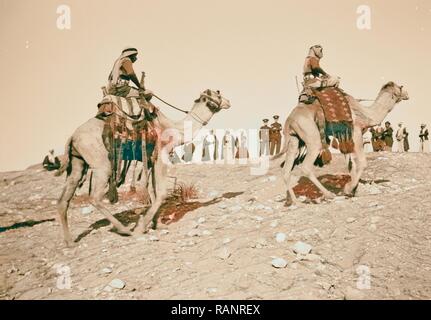 Un déjeuner au poste de cavalerie tribale à Tel-el-Meleiha, 20 miles au nord de Beer-Sheva, 19 janvier 1940. Camelmen atteindre repensé Banque D'Images