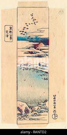 Shibaura, Katsushika [1833 ou 1834], 1 : Impression gravure sur bois, couleur, 21,2 x 10,5, Imprimer Affiche Paysage avec les pèlerins à repensé Banque D'Images