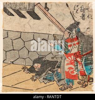 Hyoshigi O Utsu Bushi Samouraï, trouver une occasion avec battants. [Entre 1830 et 1844], 1 : Impression gravure sur bois, couleur, 12,2 repensé Banque D'Images