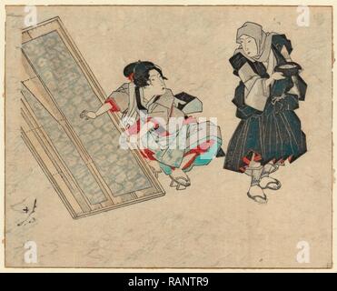 Pour Takuhatsuso Araihari wo suru Onna, laver les vêtements. Imprimer montre une femme avec de longues bandes de tissu dans un grand repensé Banque D'Images