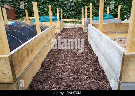 Construction Bois surélevée dans un potager, au Royaume-Uni. Banque D'Images