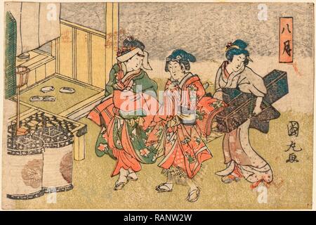 Hazuki, huitième mois. [Entre Ca. 1818 et 1830], 1 : Impression gravure sur bois, couleur, 11,3 X 17, Imprimer affiche trois femmes à un repensé Banque D'Images