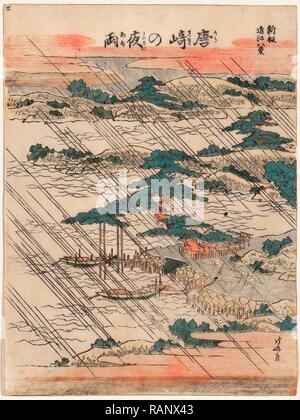 Pas de Karasaki Yau, soir pluie Karasaki. [Entre 1804 et 1818], 1 : Impression gravure sur bois, couleur, 23,2 x 17,2, vue de repensé Banque D'Images