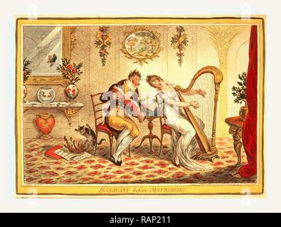 L'harmonie avant le mariage, Gillray, James, 1756-1815, graveur, [Paris], 1805, une jeune femme et un quartier chic repensé Banque D'Images