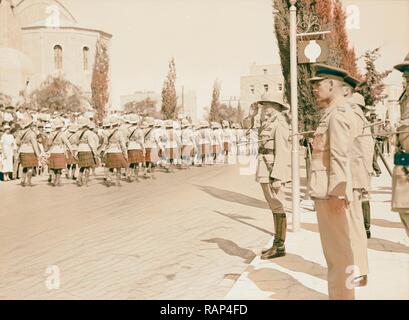 Les perturbations de la Palestine de 1936. Les Cameron Highlanders, à la parade de mars. 1936. Repensé par Gibon. L'art classique repensé Banque D'Images