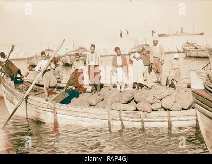 Les perturbations de la Palestine de 1936. Le premier bateau de provisions débarquées sur le premier navire à décharger après la rupture de repensé Banque D'Images