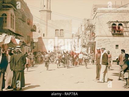 Attaque de rebelles sur Bethléem, Septembre 14, 1938 De jeunes Arabes l'agitation & running riot à Bethléem après gravure gouvernement repensé Banque D'Images