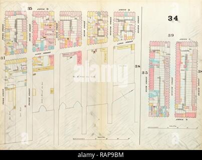 34 de la plaque : Site délimité par la 8e Rue, East River, 3e Rue, Avenue, 6ème rue, Aventue C. 1857, 1862, Perris et repensé Banque D'Images