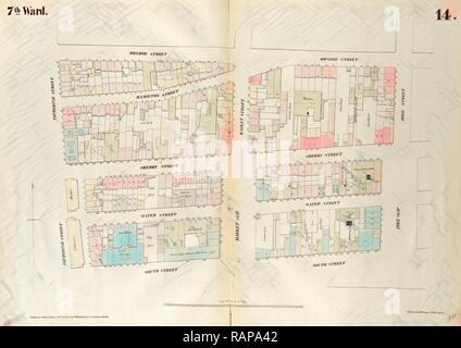 Planche 14 : carte délimitée par Monroe Street, Pike Street, South Street, rue Catherine. 1852, 1854, William Perris, nouveau repensé Banque D'Images