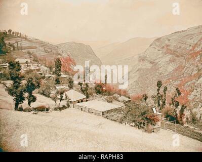 Le Liban. Ehden à Les Cèdres. Village de Hasrun à bas la vallée de la Qadisha. 1920, au Liban. Repensé Banque D'Images