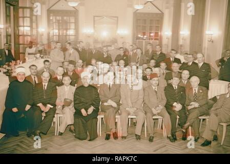 Réception à l'hôtel King David, le 16 octobre 1940 pour les Egyptiens Ibrahim el-Mazuri & groupe complet de tous les invités, Jérusalem repensé Banque D'Images