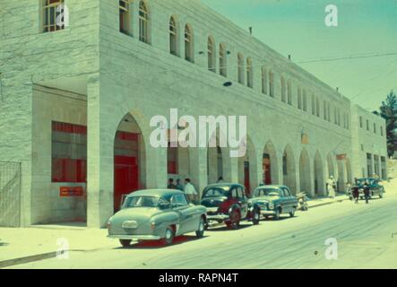 Bâtiments de Jérusalem Le bureau de poste sur la porte d'Hérode (route de Jérusalem arabe) 1948, Israël. Repensé Banque D'Images